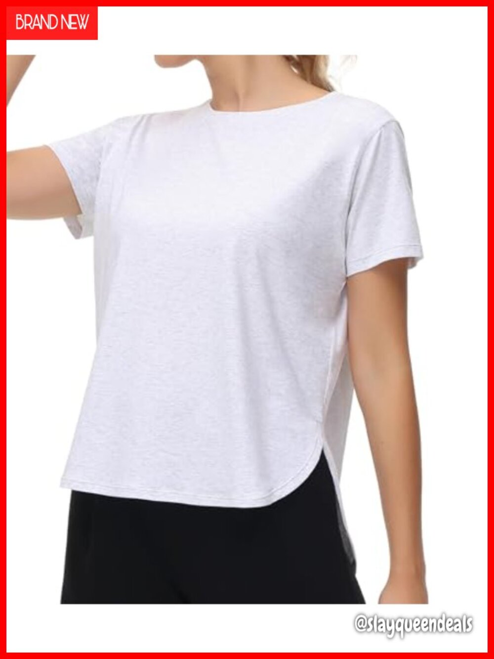 Women's Split Hem Workout T-Shirt Loose Fit Short Sleeve Crew Neck Active Tee